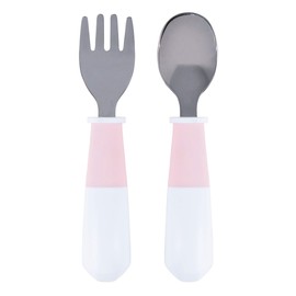 Tiny Twinkle Fork and Spoon Set - Durable Toddler Silverware with Stainless Steel Heads, Toddler Spoons and Forks with Easy to Grasp, Non-Slip Handles, Baby Utensils for Ages 12 Months+ (Rose)