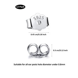 Pack of 12 925 Sterling Silver Ear Stoppers, TUIOLUI Stud Earrings Clasps, Safe Replacement for Earrings, Hypoallergenic Butterfly Stud Earrings, Earring Stopper