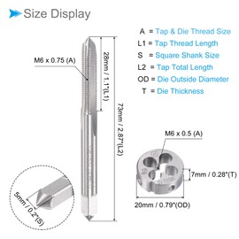 CoCud Tap and Die Set, M6 x 0.75 Thread, Metric High-Speed Steel Machine Screw Tap & Round Die Tool Kit - (Applications: for Threading Tapping Repairing), 1-Set