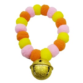 Leconpet Pom Pom Dog Collar, Elastic Cat Necklace, Decorative Plush Ball, Pet Collar with Bell for Photos, Walking, Outdoor Sports (Orange Pink, XXL)