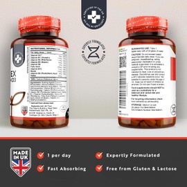 Vitamin B Complex High Potency - 1 Full Year Supply - 8 Vitamins B1-B2-B3-B5-B6-B12, Biotin, Folic Acid & VIT D3 in 1 High Strength Micro Tablet - Reduction of Tiredness - Made in The UK by Nutravita