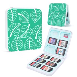 DLseego New Leaf Game Case for Switch Lite/Switch/Switch OLED, 12 Slots Game Cards Holder and 12 Micro SD Card Slots, Cartoon Portable Game Card Storage Cartridge Box -- Green