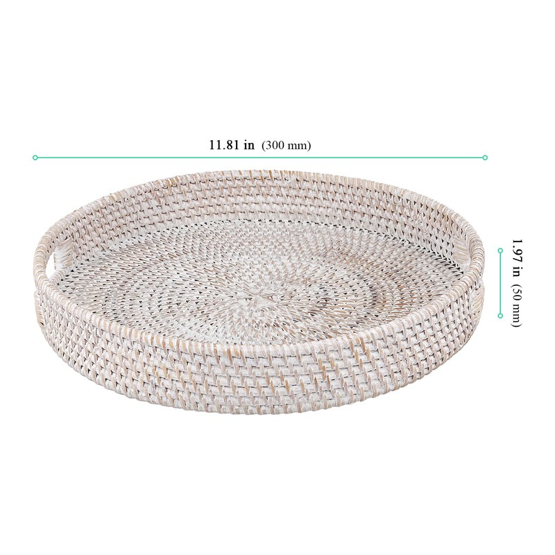 SENJEOK 2 PCS 11.8 x 2 Inch Rattan Serving Tray