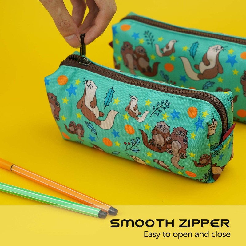 Otters Pencil Case Canvas Pen Bag Pouch Cute Stationary Case