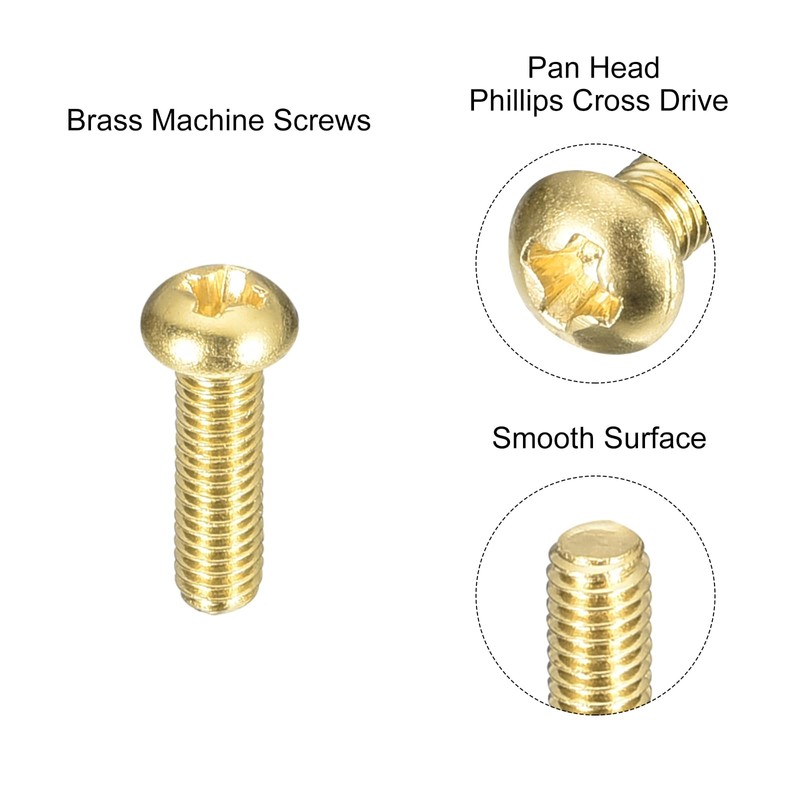 sourcing map Brass Machine Screws, M3x10mm Phillips Pan Head Fastener