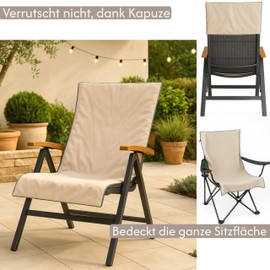 CalmySEA 2 x Protective Covers Garden Chair High-Backed Chair - 130 x 65 cm with Hood Microfibre Light Weight Protective Covers for Garden Chairs Towel with Envelope Cover Camping Chair (Beige, Pack