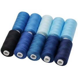 Haobase Sewing Thread Assortment Coil 10 Colors 400 Yards Per Spool 40S/2 Polyester Thread Sewing Kit for Hand and Machine Sewing (Blue Styles)