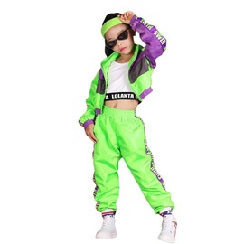 LOLANTA Girls Street Dance Clothing Set, Hip Hop Modern Jazz Team Performance Costume, Girls Dance Wear Sets (Green, 9-11)