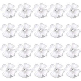 Wecoe 20 Pcs Small White Flower Hair Clips Girls Tiny Mini Claw Clips Cute Decorative Hair Clips Four Petals Bling Hair Clips Kids Baby Toddler Girls Wedding Hair Accessories for Women Girls Gift