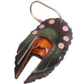 ztellhim Handmade Leather Indian Chief Keychain, Hanging leather Bag Charm for Purse Tote Bag Handbag, Bag Accessories Keychain for Men Women (Coffee with Green)