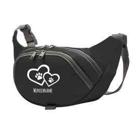 Tierisch-tolle Geschenke Dog Sport Bum Bag Treat Bag with 2 Hearts, 2 Paws and Customisable Name Dog Training Treat Bag (Black/White)