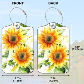Luggage Tags Watercolor Sunflowers Luggage Tag for Suitcase with Privacy Cover and Stainless Steel Ring Travel Bag Tags for Women Men Boys Girls 2 Pack