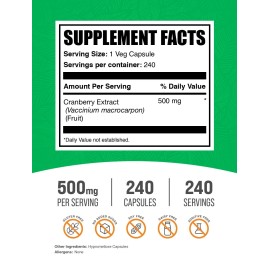 BulkSupplements Cranberry Extract Capsules 500Mg 240 Count Herbal Supplement For Daily Vitality
