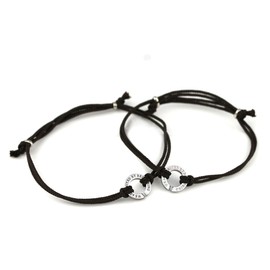 By red string Pair Bracelets, Real Red Thread, Cord, Surgical Stainless Steel, Circle, Couples, Adjustable Length