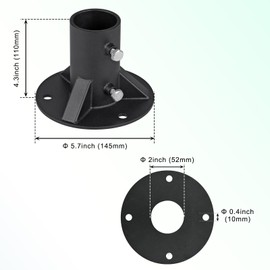 Insaga Chain Link Fence Post 2'' Floor Flange Base, Heavy Duty Round Fence Post Base, Chain Link Fence Parts for Metal Post with Floor Bracket, Mailbox Round Post Mount, Fit OD 1-7/8'' Pipe/Post