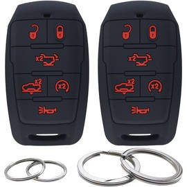 GFDesign 2 Pcs Silicone Key Fob Cover Remote Case Keyless Protector Compatible with 2021 2020 2019 Ram 1500 - Black 6 Buttons with Tailgate & Suspension