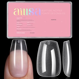 AILLSA Puntas de uñas postizas de ataúd medianas: puntas preformadas, cobertura total, mate, gruesas, 450 unidades, 15 tamaños para bricolaje.