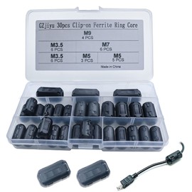 GZjiyu 30 x Ferrite, interference filter folding ferrite for cables, RFI, EMI noise reduction, improves signal integrity (inner diameter 3.5 mm, 5 mm, 7 mm, 9 mm)