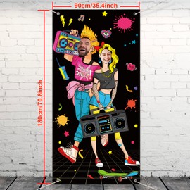 90s Party Decorations Photo Props Large Fabric，80s Themed Door Cover Rodeo Banner Background Funny Games Supplies for Adults