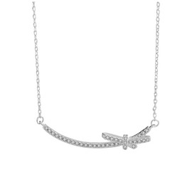 mciskin Silver 3A Cubic Zirconia Butterfly Ribbon Bow Tassel Pendant Exquisite Necklace for Women Girls, Jewelry Gift Box(Silver Bow Tie)