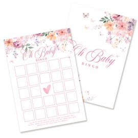 YUISLE Baby in Bloom Bingo Game for Girl Boy, Wild Floral Flowers Theme Baby Shower Games, 5x7 in & 25 Pcs Game Cards for Party Favor Decorations-B03