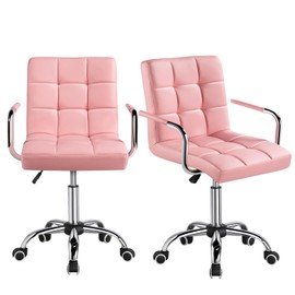 Yaheetech PU Leather Office Chair Ergonmic Desk Chair Task Chair with Adjustable Height and Rollong Wheels for Home and Office, Pink