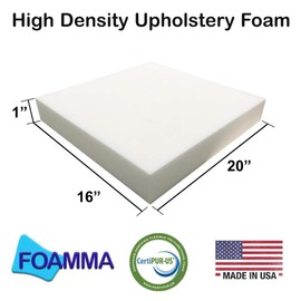 FOAMMA 1" x 16" x 20" High Density Upholstery Foam, Chair Cushion Square Foam for Dining Chairs, Wheelchair Seat Cushion Replacement