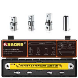 XKONE Offset Extension Wrench Set,15.4" Offset Extension Wrench with 1/4",3/8",1/2" Square Drive Adapters and 1/4" Socket.