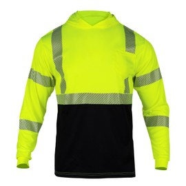 VENDACE Safety Reflective High Visibility Long Sleeve Shirts ANSI Class 3 Hi Vis Construction Work T Shirts for Men with Hood(Yellow,XL)