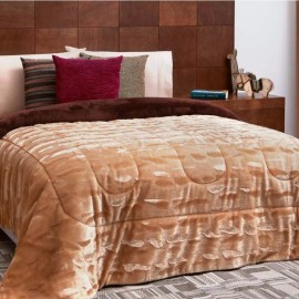 Elefantito Cobertor Con Borrega Matrimonial Champagne Máxima Suavidad