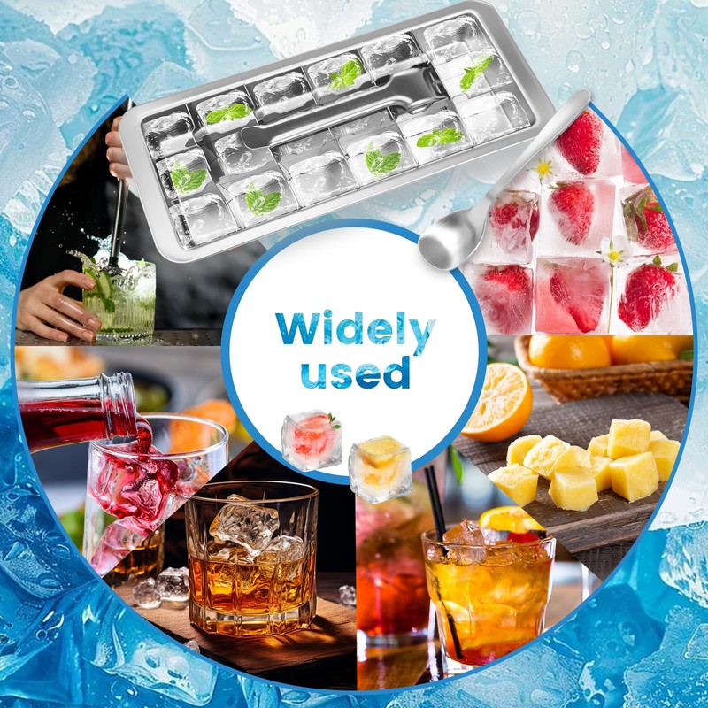 304 Stainless Steel Ice Cube Tray with Spoon and Easy