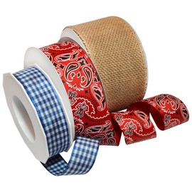 Morex Ribbon Bandana Pride Ribbon 3-Pack, Mixed Widths by 57 Yards Total, Red/White/Blue