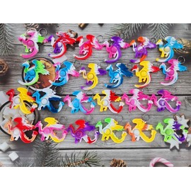 （Students Gift）24 Packs Bulk Dragon Raptor Backpack Mini Pop Rainbow Keychain fidgets Bubble Toys for Kids Children Classroom Students Gift from Teacher, Birthday Christmas party favors