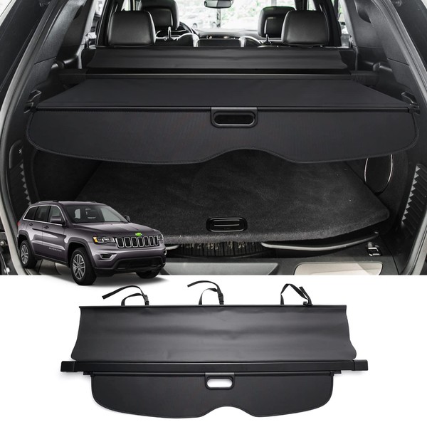 Powerty Compatible with Cargo Cover Jeep Grand Cherokee 2011-2019 2020 2021 Retractable Trunk Shielding Shade Cargo Luggage Cover No Gap (Not Fit 2021 Grand Cherokee L or 2022 Grand Cherokee)
