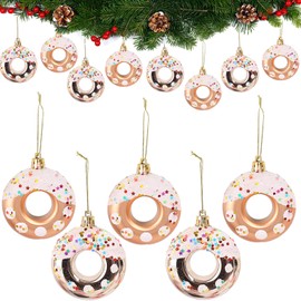 DAHI 8pcs Champagne Donut Christmas Ornament Candy Donut Pendant Christmas Easter Tree Hanging Ornament for Holiday Party Supplies (Champagne)