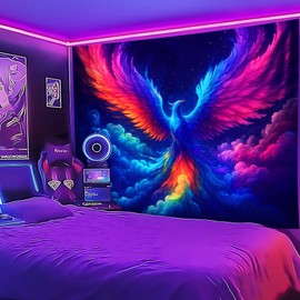 Blacklight Tapestry,Animal Tapestry Glow In The Dark,UV Reactive Black Light Upright Posters Wall Hanging for Bedroom Dorm Living Room Backdrop Decor (Wing, 79" x 59", Unframed)