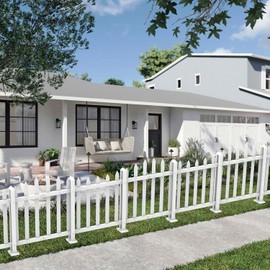 ECOOPTS 24" H x 92" W Vinyl Picket Fence Panels White Decorative Fence for Garden Patio Yard Pool Walkways (22 Pickets, Scallop)