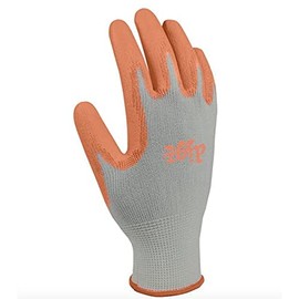 Digz Women's Stretch Knit Garden Gloves with Polyurethane Coating | Color: Gray/Orange | Size: Large, 1 Count (Pack of 1)
