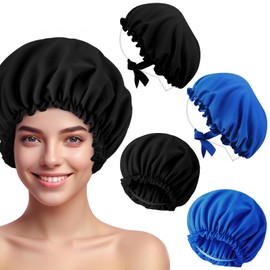 Vinsatin 4 Pcs UV Protection Tanning Face Cover and Bonnet Cap Set Include 2 Pcs Tanning Hair Cap and 2 Pcs Face Tanning Mask Protective Hair Bonnet for Girls Women Salon Tanning (Black, Blue)