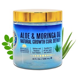 Nefertiti's Secrets Natural Growth Curl Definer | Aloe Vera and Moringa Oil for Hair Growth & Moisture | Strong Hold | Frizz Controller | Curly Hair Products for Women | 8 oz / 237 mL