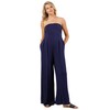 LaClef Womens Strapless Ruched Maternity Jumpsuit with Pockets, Medium, Navy