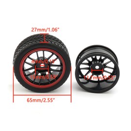 Pxyelec 4PCS/Set Black RC 1:10 On-road Racing Car 14 Spoke Plastic Hub Wheel Rim and V Tires Tyres