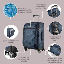 Ricardo Beverly Hills Avalon Softside Carry-On Luggage Made with Sustainable 100% Recycled PET (rPET), Lightweight, Eco-Friendly Travel, Expandable, Dual Spinner Wheels, Serengeti Night, 20-inch