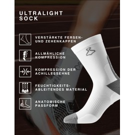 liiteGuard ULTRALIGHT RUNNING SOCKS Ultralight Runner Compression Stockings Women Men Running Sports Comfortable Anti-Blisters Compression Socks, White, 44 - 47