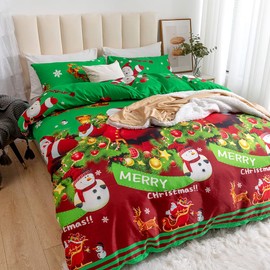 Qollection Father Christmas Royal Santa Claus Merry Santa Xmas Duvet Quilt Cover & Pillowcase Bedding Set Multi-Colour Snowman Presents Set Ultra Soft Easy Care, Modern Design-D