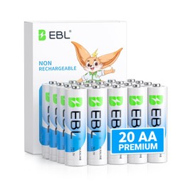 EBL AA Batteries 20 Pack Non-Rechargeable 1.5V Alkaline Double A Batteries, Long-Lasting Alkaline AA Battery for Household Devices, 10-Year Shelf Life