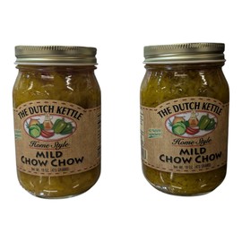 Dutch Kettle Mild Chow Chow – Southern-Style Pickled Relish – Tangy Homestyle Cabbage & Pepper Mix – All-Natural, Small-Batch – Two 16 oz Glass Jars (32 oz Total)