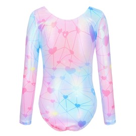 Kiscorpse Gymnastics Leotards for Girls Long Sleeve Sleeveless Glitter Ballet Leotard Stars Heart Rainbow Gymnastics Athletic for Little Girls 5-12 Years, Love-Long