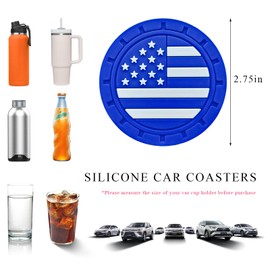 ZNDAW 4 PCS Car Cup Holder Coasters, 2.75 Inch Universal Non-Slip American Flag Insert Coaster for Auto Cup Holders, Shockproof Car Drink Mat for Men Women, Vehicle Interior Decor (Blue)
