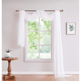 LinenZone White Window Scarf Valance in 144 Inch Size. Use Window Scarves as Canopy Bed or Backdrop Curtains, Curtain Scarf, or Sheer Fabric for Draping. (Amazing 55 x 144, White)